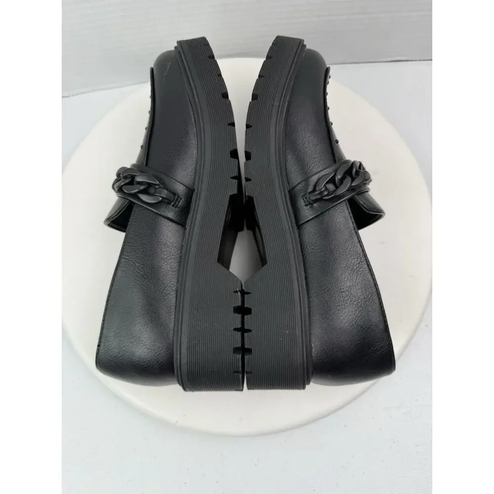 Report Hayden Womens Size‎ 7 Black Chunky Chain Studded Loafers Faux Leather